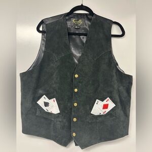 Scully Men's Black Suede Vest with Card Design Size Large